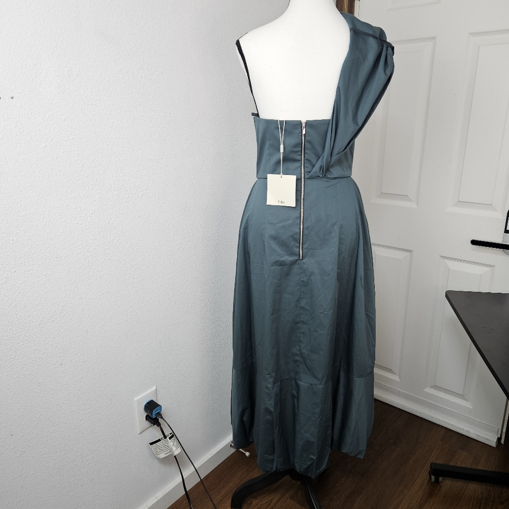 TIBI Eco One Shoulder Dress In Green Size 6 NWT Organic Cotton Party Holiday - Picture 11 of 14